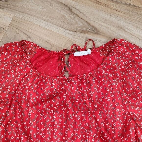 🔹️Lush Red Floral & Metallic Gold Print Blouse Small - Picture 5 of 14